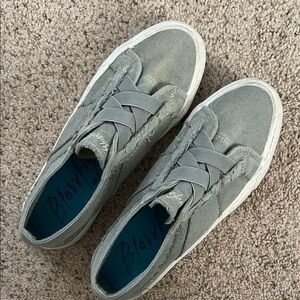 Blowfish Light Gray Green Canvas Slip-On Sneakers with Elastic Cross Straps